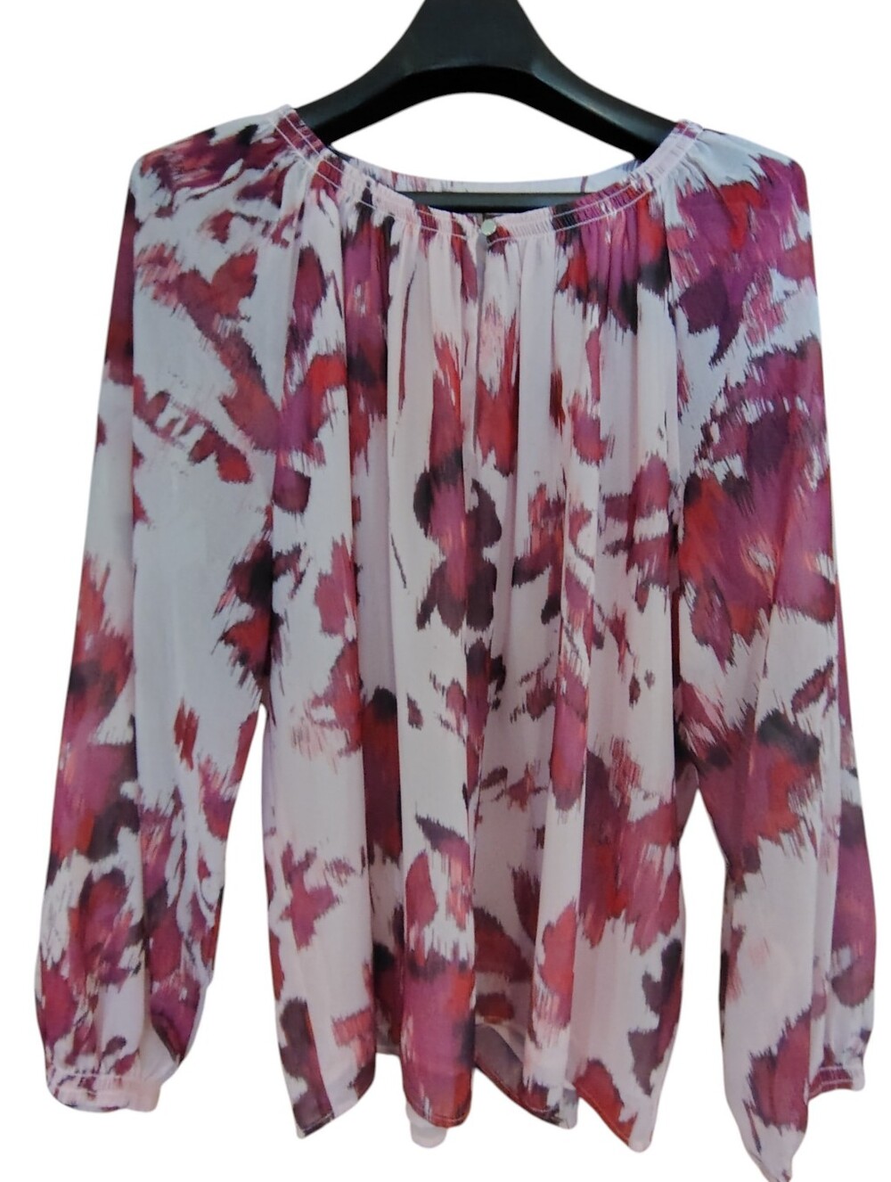 Calvin Klein White Blouse with Pink Floral Brushstroke Print